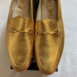 SAM EDELMAN METALLIC GOLD LOAFERS